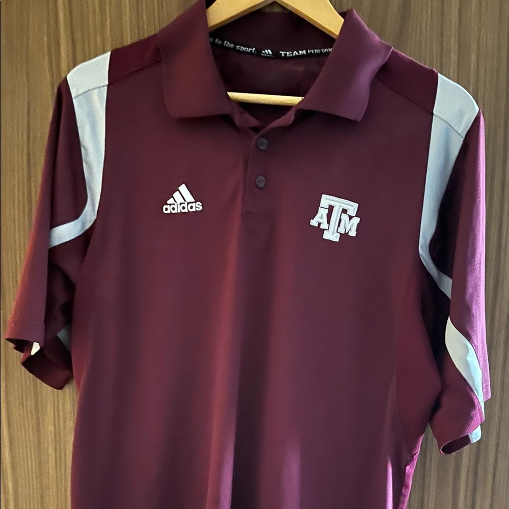 NWOT-Adidas- Team Pro Sport Texas A&M Mens Polo shirt short sleeve
